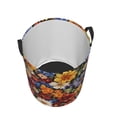 thumbnail image 4 of Circular Hamper Single Layer Laundry Basket Storage Basket Waterproof Single Layer Fabric With Handle Pe Support Strip Groovy Flowers (2) Small, 4 of 8