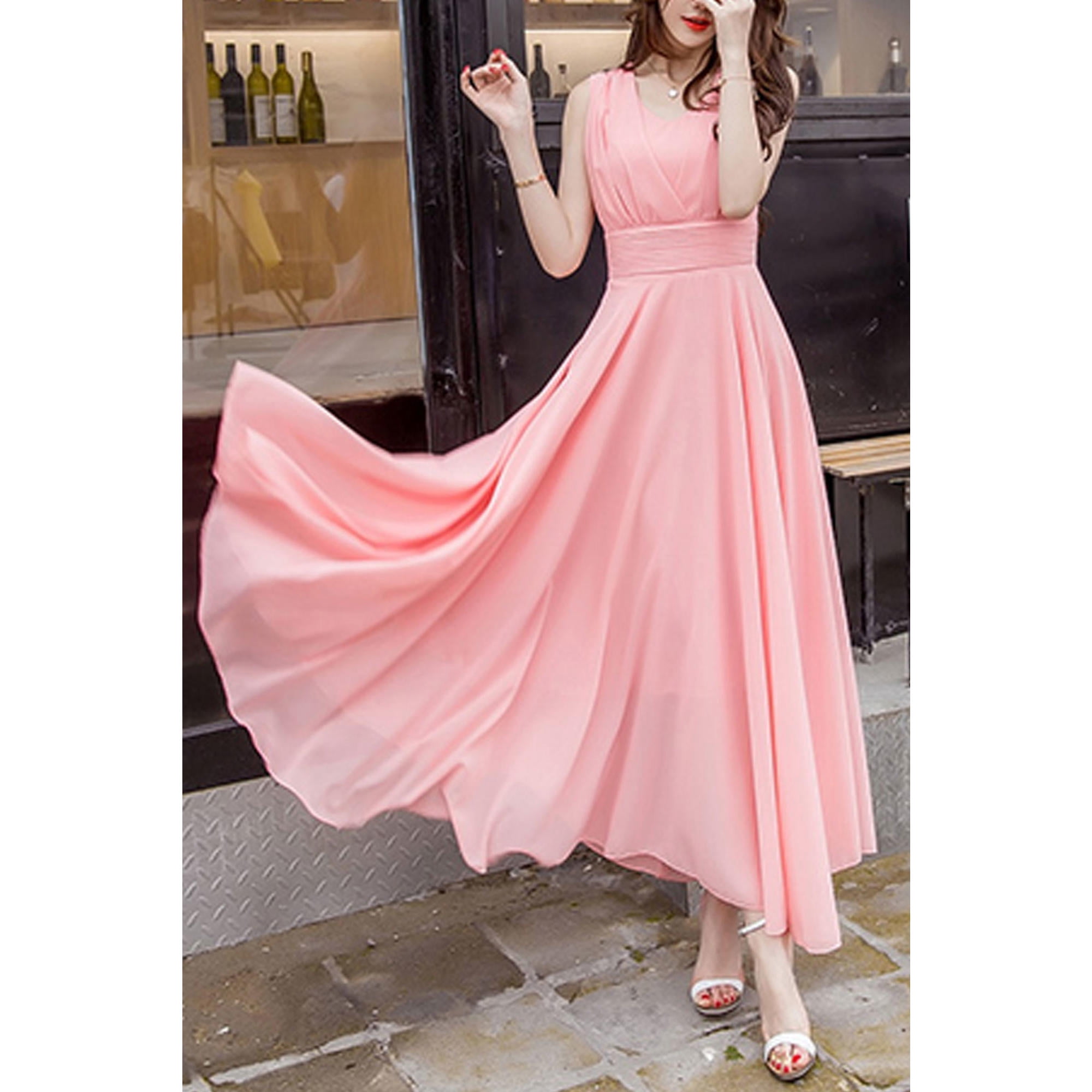 Women Summer Dress Sleeveless O Neck 