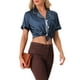 thumbnail image 4 of INSPIRAR CHIC Conjuntos de Pijamas de Satén para Mujeres, Conjuntos de Lounge de Seda, Camisa de Manga Corta con Botones, Pantalones Cortos con Volantes, Ropa de Dormir de 2 Piezas, 2XL Azul, 4 of 6