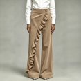 thumbnail image 5 of Mutghys Corduroy Pants Women Button Asymmetric Ruffle High Waisted Wide Leg Pants with Pockets Vacation Shopping Winter Warm Comfy Casual Pants S-2XL, 5 of 6