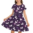 thumbnail image 5 of WOYY Girls Cute Short Sleeve Dress Casual Cartoon Crewneck Midi Dress, Purple, Sizes 4-14, 5 of 5
