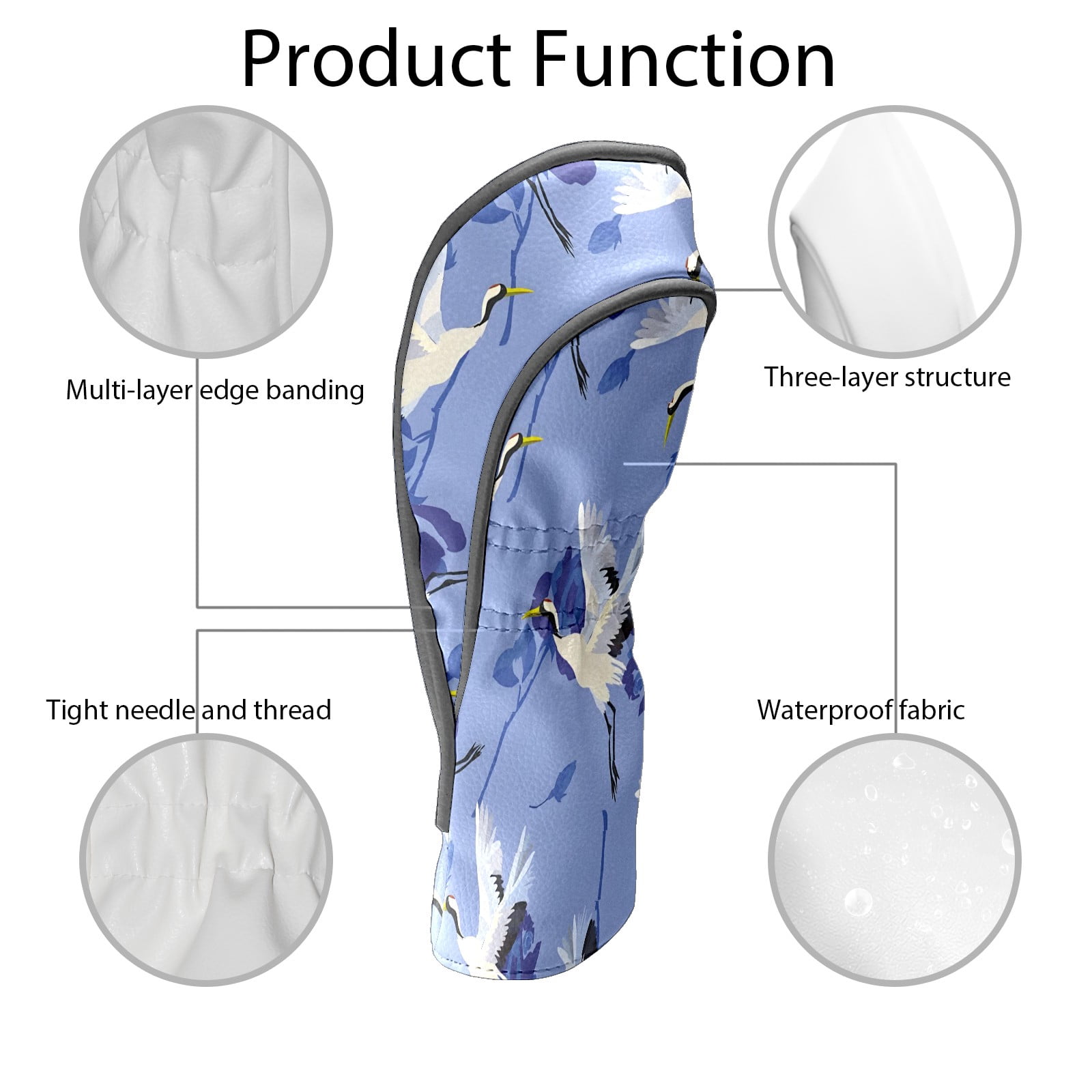 Golf Club Covers, Purple Birds Violet Premium PU Leather Driver Hybrid Putter Head Covers with Velvet Lining, Waterproof Golf Gifts for Men Women