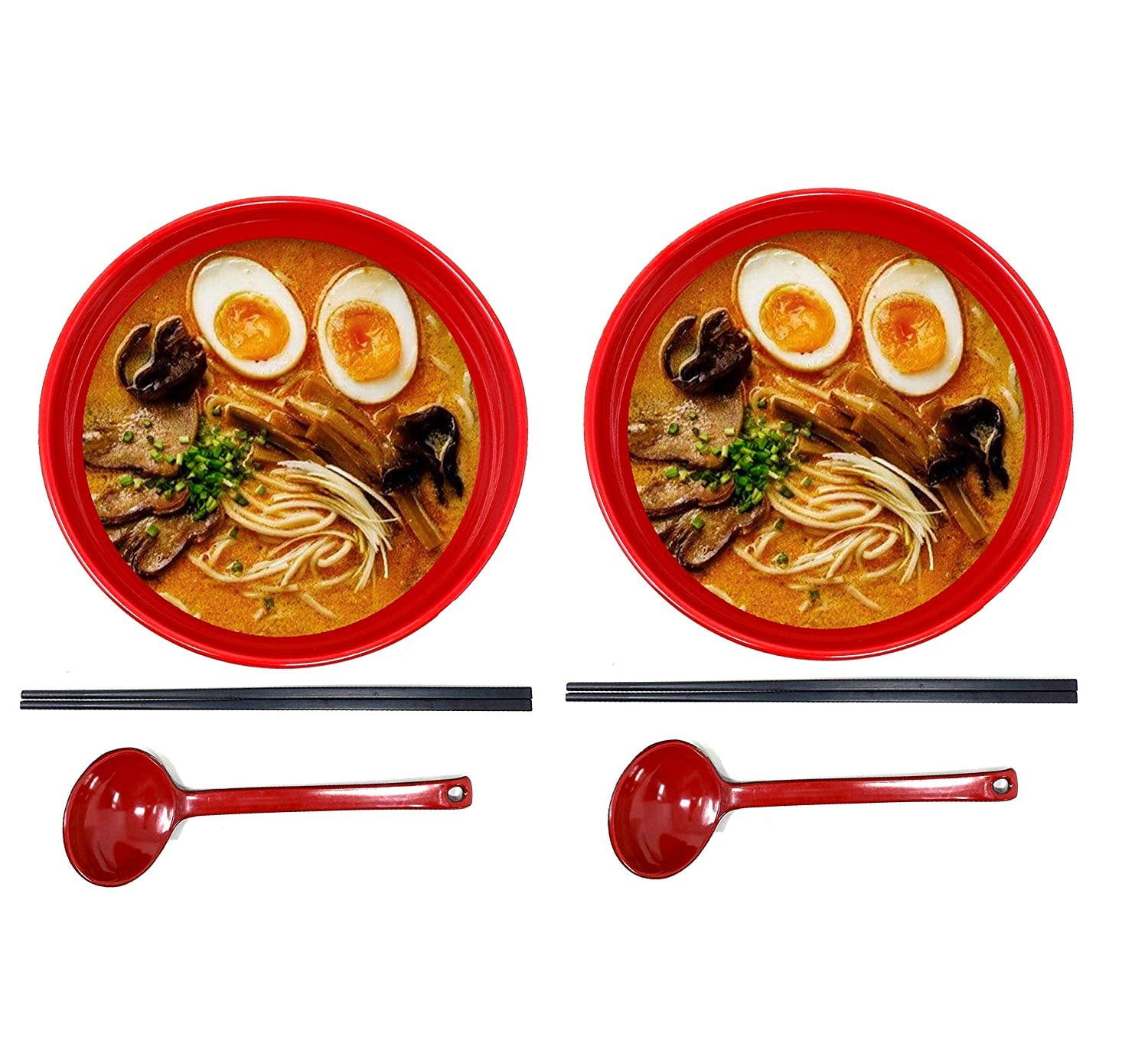 Soup Bowls 28 Oz Red Black Large Melamine Ramen Noodle With Spoons Set Of 4 