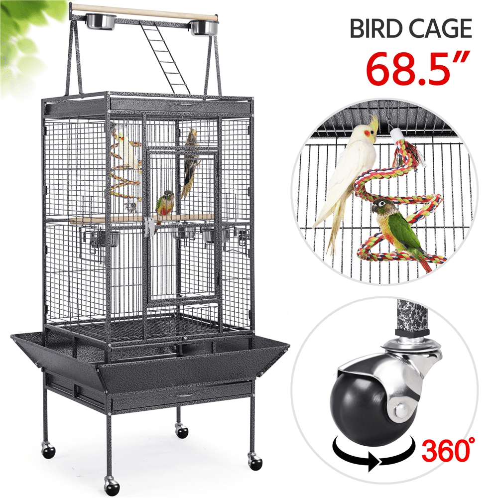 Renwick 68.5inch Play Top Parrot Cage Rolling Bird Cage, Black