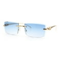 thumbnail image 4 of Luxury Rimless Metal Jaguar Arm Narrow Rectangle Rapper Sunglasses Gold - Blue, 4 of 8
