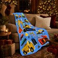 thumbnail image 3 of Playful Construction Vehicles Bright Blue Background Vibrant Cartoon, Playful Artistic Scene, Warm Flannel Blanket for Living Room and Bedroom, Art Lovers Housewarming Gift, Artistic Home Decor, 3 of 9