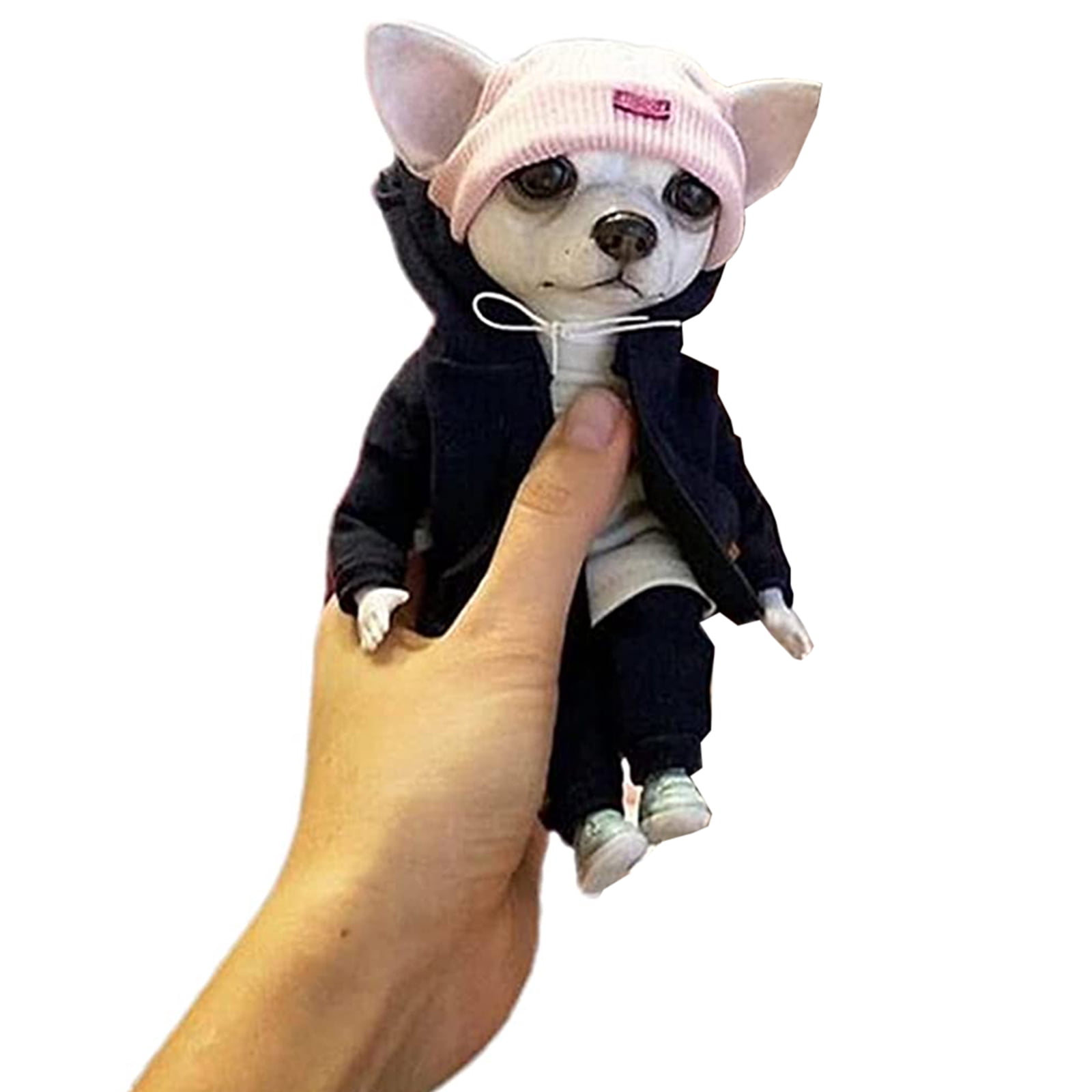 chihuahua spielzeug hund Statuen Hunde Statue Chihuahua with Hoodie Clothes Cartoon Little Dog