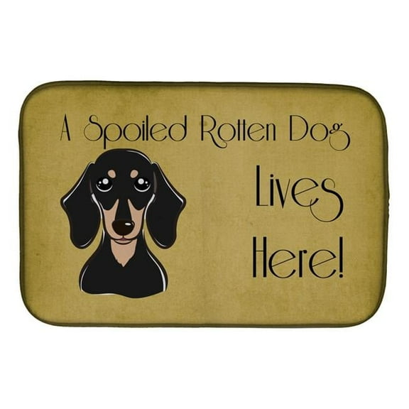 Smooth Black & Tan Dachshund Spoiled Dog Lives Here Dish Drying Mat