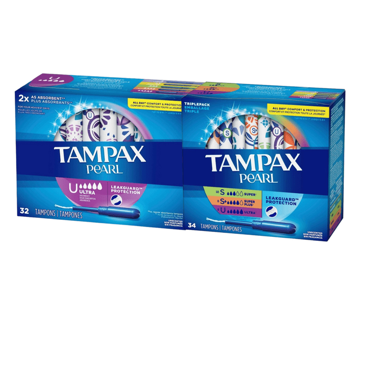 Tampax Pearl Ultra Tampons (32 Count) and Variety Pack Tampons Super, Super  Plus and Ultra(34ct) Unscented with eBooklet - Set of 3