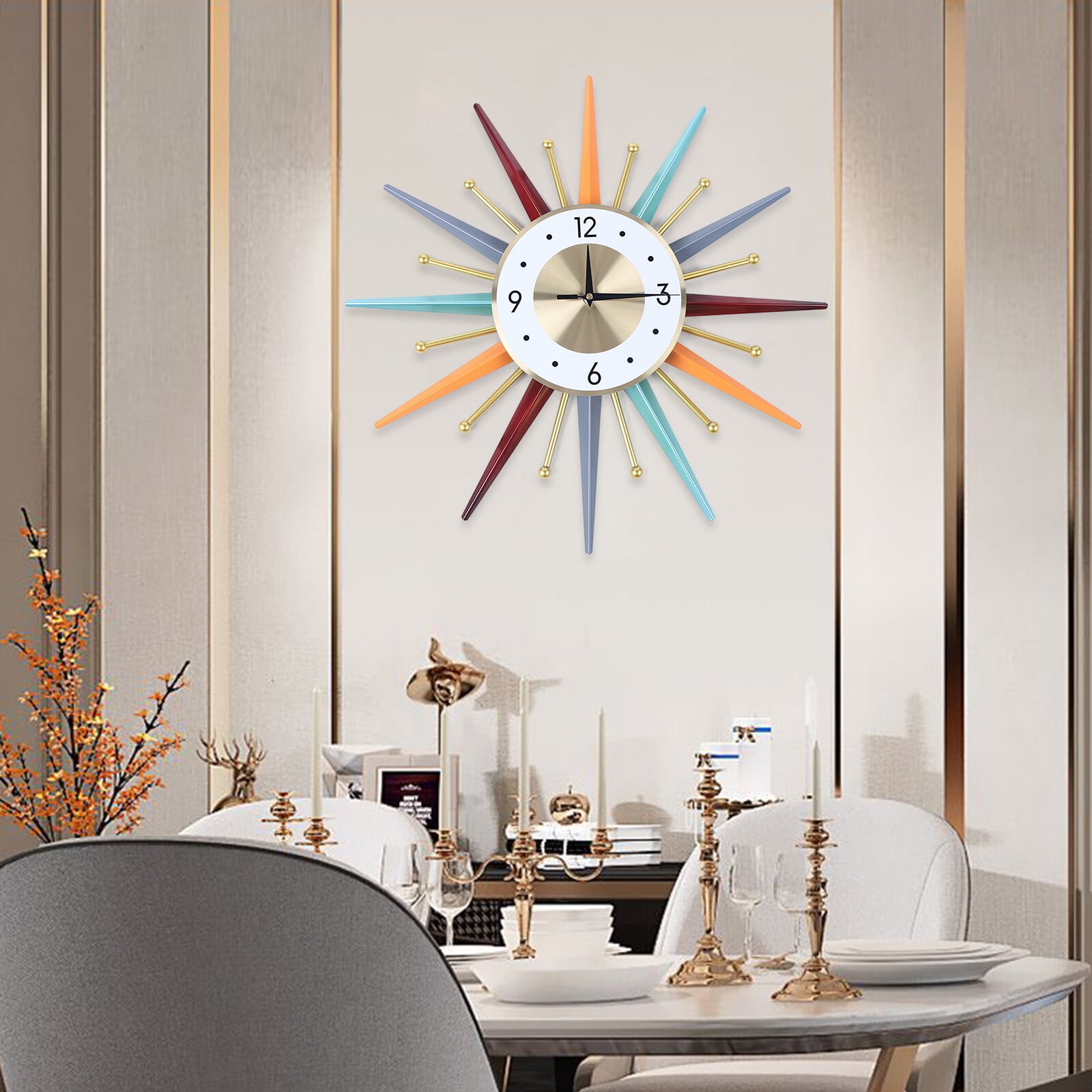 Large Wall Clock 22 inch Mid Century Wall Clock Starburst Clock Home Decorative Clocks for Office