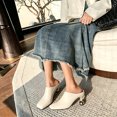 thumbnail image 6 of Women’s Leather Square Toe Mule Heels, Gold Metal Heel Slip On Backless Dress Slides Soft Anti-Slip Walking Mules White 9(42), 6 of 9