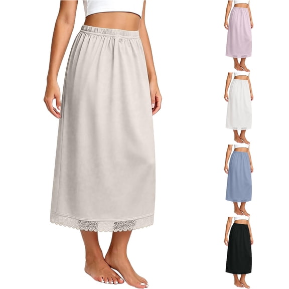 Wxolcjlv Lace Edge Maxi Half for Women Elastic Waist Solid Underskirt Dress Layering