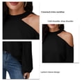 thumbnail image 5 of Jersey de punto con hombros descubiertos y hombros caídos, manga larga, cuello redondo, tejido tipo gofre, suave y suelto, para mujer, negro, L, 5 of 5
