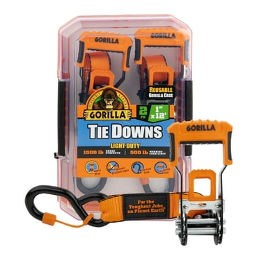 Gorilla 2 Pk 1" X 12' Ratchet Strap W/ Orange Gorilla Grip Handle W/ Cap Locks (Orange Webbing)