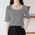 thumbnail image 3 of Olyvenn Regular Street Style Crop Top Scoop Neck Tee for Womens Cotton Tshirt Soft Comfy Short Sleeve Bottomed Shirt Dark Gray XXL, 3 of 3