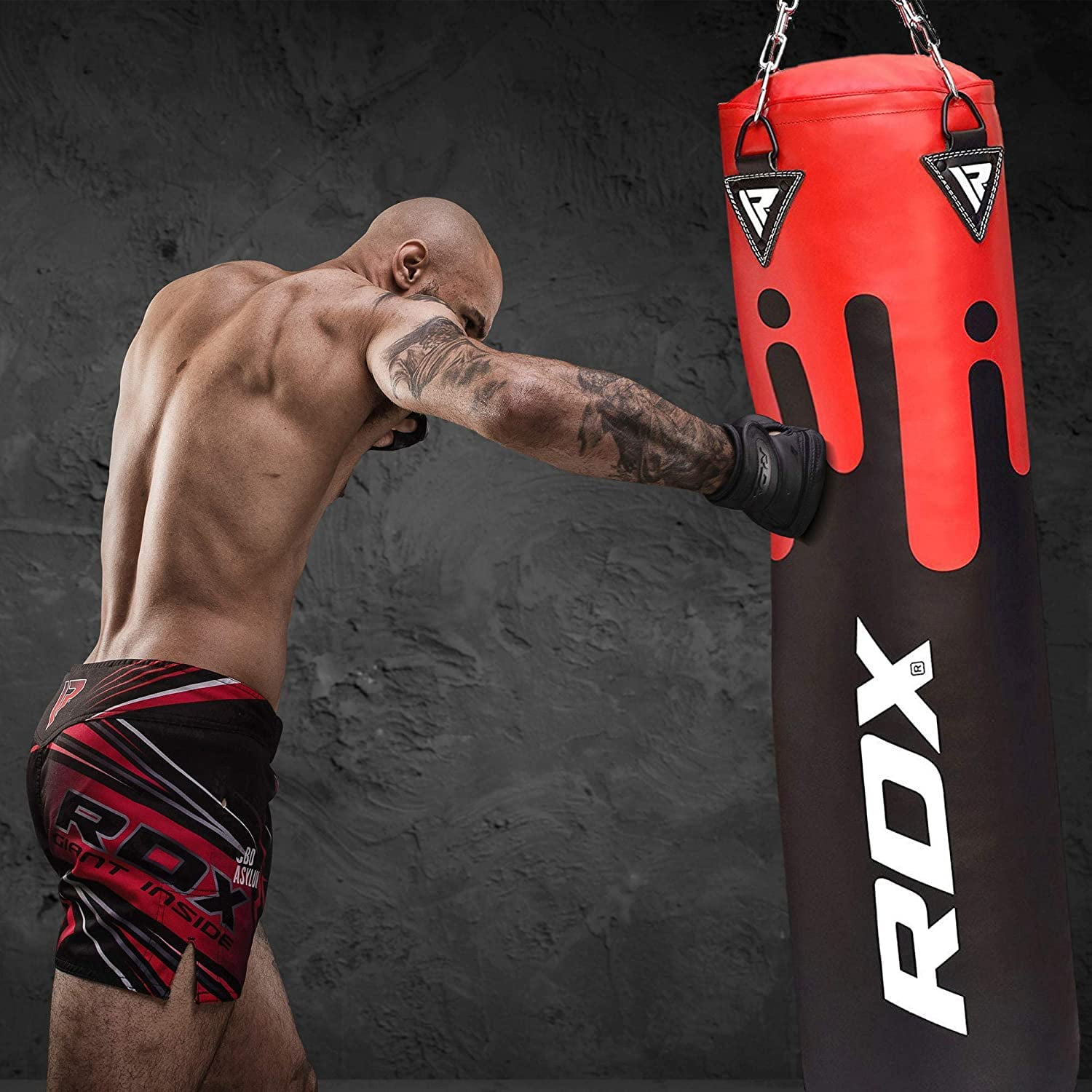 RDX Punching Bag Unfilled Set Kick Boxing MMA Training Gloves Heavy Punchinging Mitts Hanging Chain wall Bracket Muay Thai 4PC Martial Arts 4FT 5FT