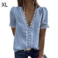 thumbnail image 1 of Camiseta de mujer Encaje Cuello en V Camisa de manga corta Blusa Top casual, Azul claro, XL sidaley  AP001454-09, 1 of 6