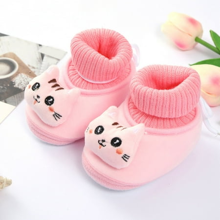 

Winter Children Toddler Shoes Baby Boys And Girls Flat Socks Shoes Elastic Rope Non Slip Warm Comfortable Cute Cartoon Cat