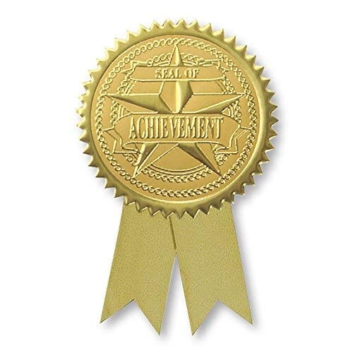 102 Count Self Adhesive 2 Inch Embossed Seal of Achievement Gold Foil Ribbon Certificate Seals 