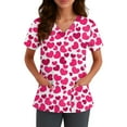 thumbnail image 4 of Valentine Day Scrub Tops for Woman V Neck Nursing Love Heart Print Plus Size Scrubs Short Sleeve Quick Dry Cute Scrub Tops with Pockets Light pink M, 4 of 5