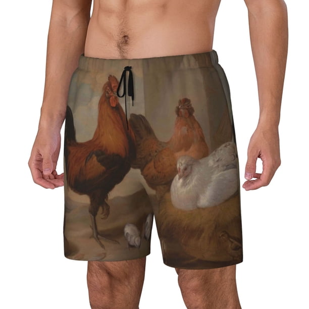 Fotbe Oil Painting Chicken And Duck Traje de Baño para Hombre – Shorts de Natación de Secado Rápido con Forro y Bolsillos-X-Large