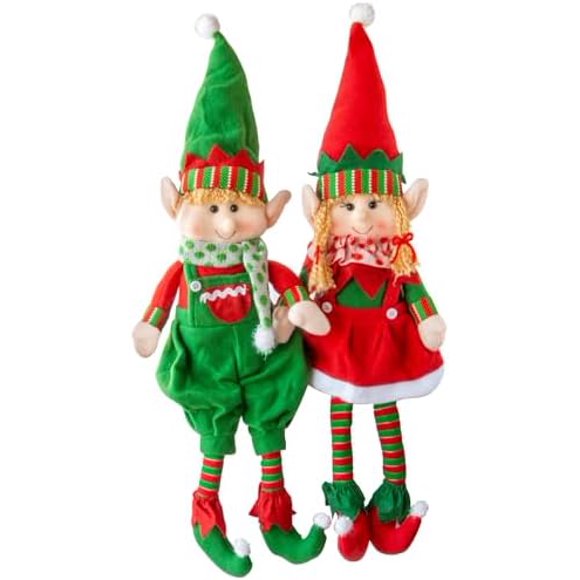 Queilt Plush Christmas Stuffed Dolls, Set of 2 - 18" Boy and Girl Elves Holiday Cute Plush Shelf Toys - Fun Kids Buddy Figurine Decorations, Christmas Winter Holiday Party Festive Decor and Gift Excha