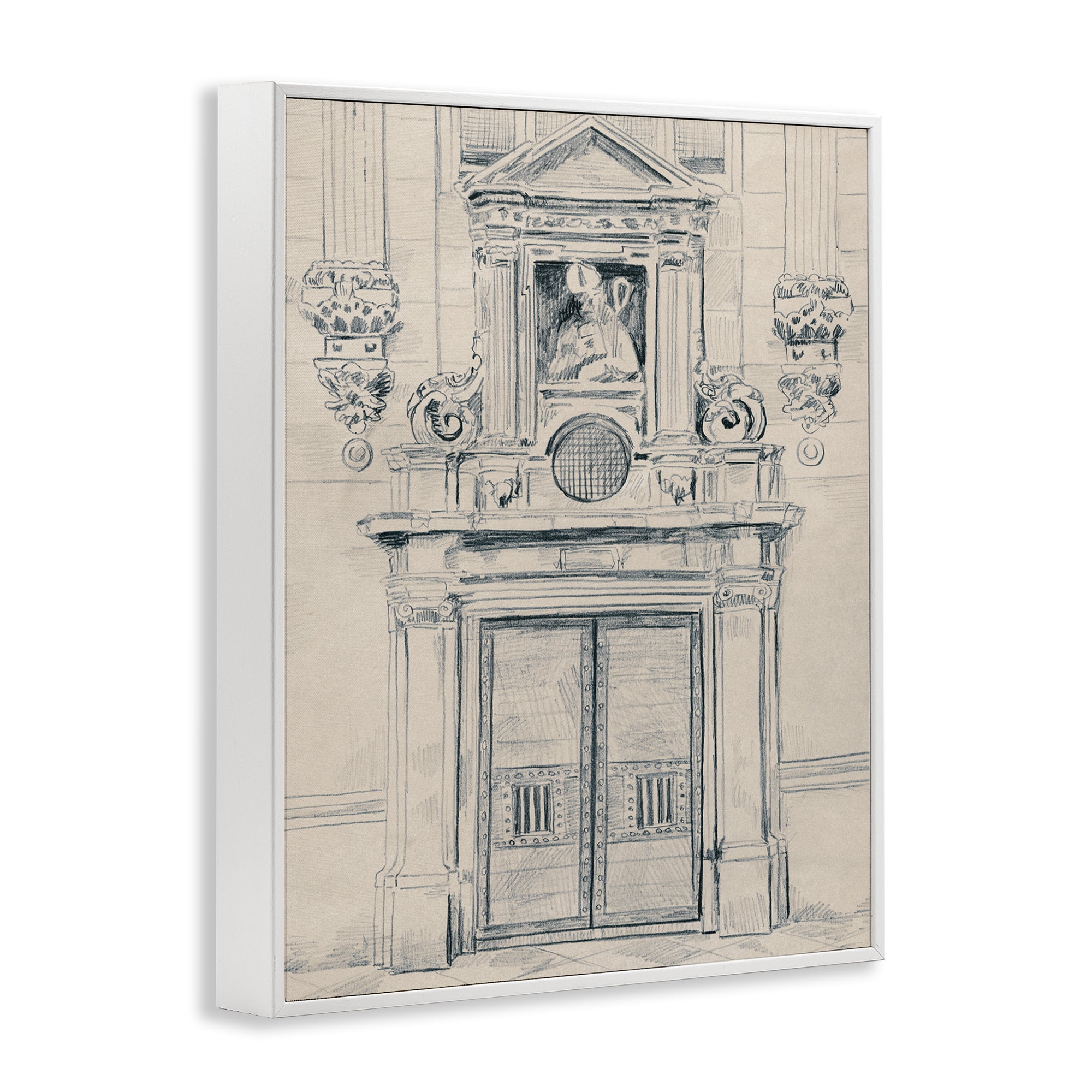 Stupell Industries Detailed Architecture Door Town & City Drawing White Framed Art Print Wall Art, 11 x 14