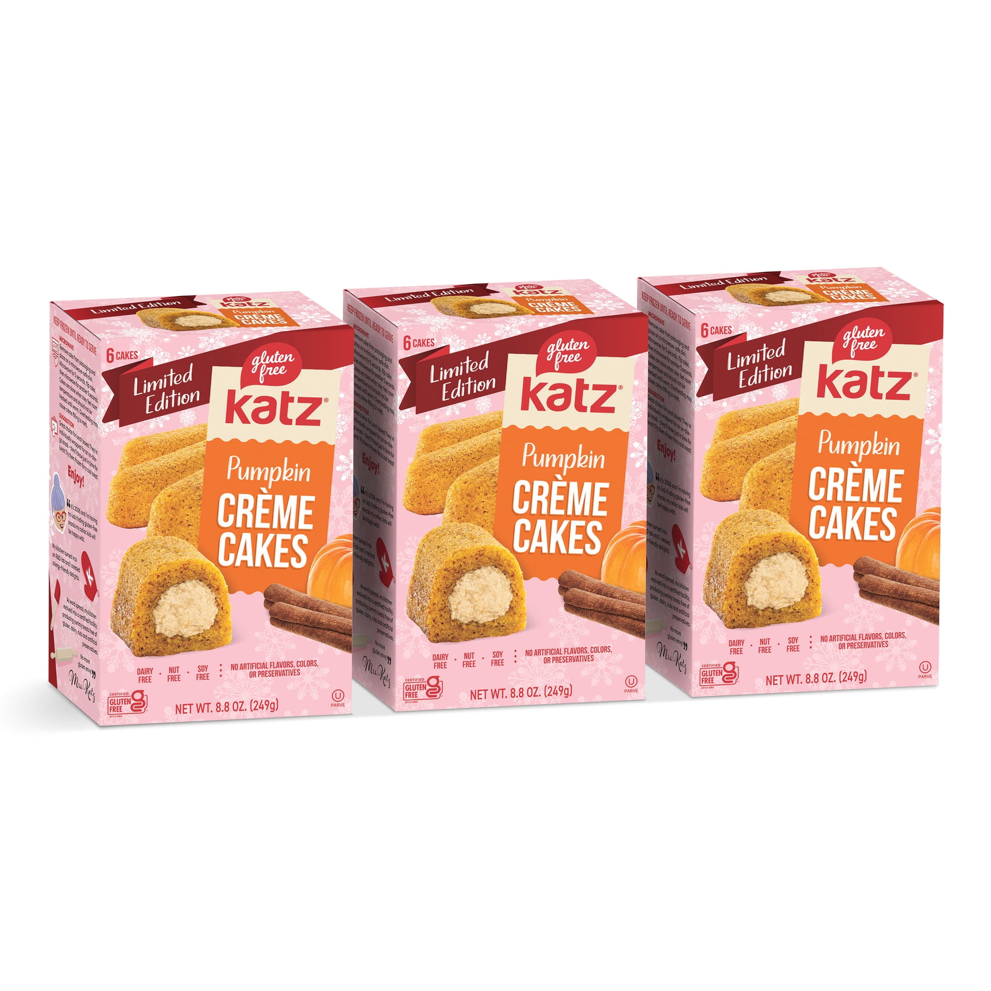 Katz Gluten-Free Creme Cakes - Pumpkin |Gluten-Free Dairy Free Nut Free Soy Free Kosher| (3 Pack 8.8 Ounce Each)