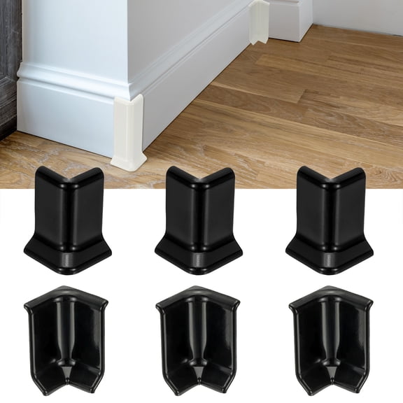 Uxcell Self Adhesive Baseboard Corner Blocks, 2.2 Inch Wall Edge Corner Protector 3 Inside   3 Outside Corners-connector for Wall Floor Furniture Edge(Black)
