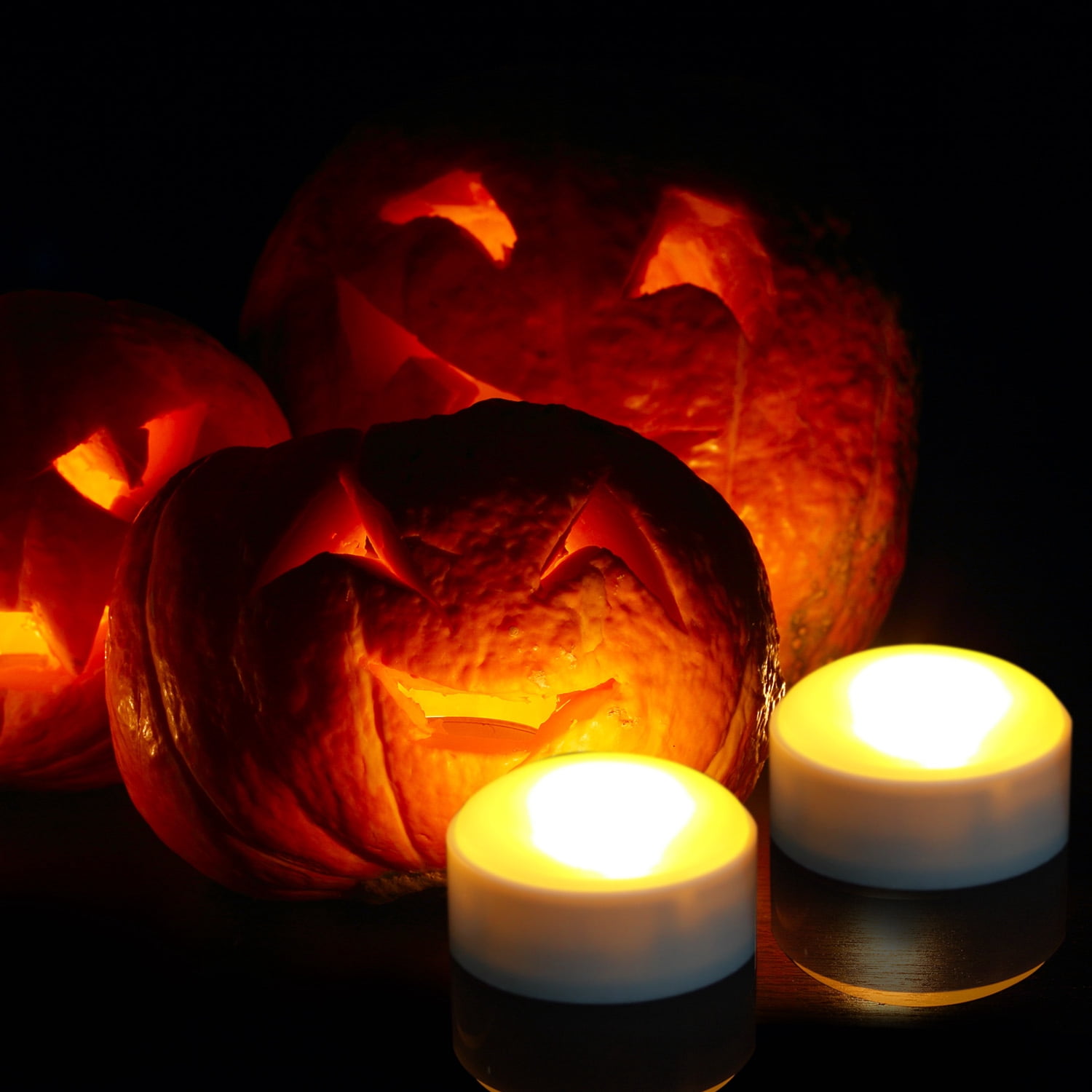 Set of 4 White Halloween Pumpkin Lights with Remote and Timer, Battery Powered Jack-O-Lantern Decor Electric Flameless Candle, Flickering Bright Light for Halloween Holiday Outdoor Decoration