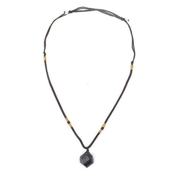 Unisex Black Natural Tourmaline Stone Pendant Necklace Gem Crystal Y6O4