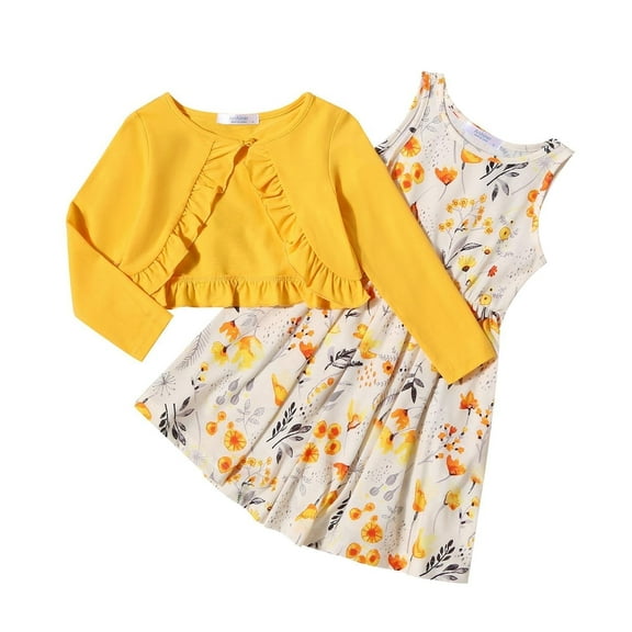 Arshiner Toddler Girls Dress Sets Cute A-Line Tank Dress with Pockets and Long Sleeve Shrugs