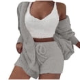 thumbnail image 4 of Ashyfjp Womens Matching Three Piece Sets Long Sleeve Open Outer Cardigan + Sleeveless Crop Tank & Elastic Waist Side Pocket Drawstring Shorts Everyday Outfit, Size (S-3XL), 4 of 7