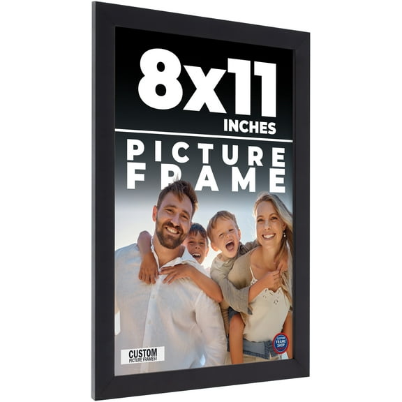 8x11 Frame Black Solid Wood Picture Frame | 0.75 Inch Moulding Width | Includes UV Acrylic