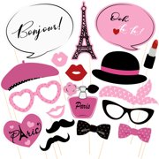 Hemoton Amosfun 18PCS Paris Party Photo Booth Props Kit Paris Themed Decoration for Party Favors