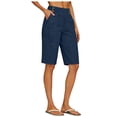 thumbnail image 6 of felwors Womens Casual Bermuda Shorts Knee Length Wide Leg 2 Pockets Navy for Size M, 6 of 7