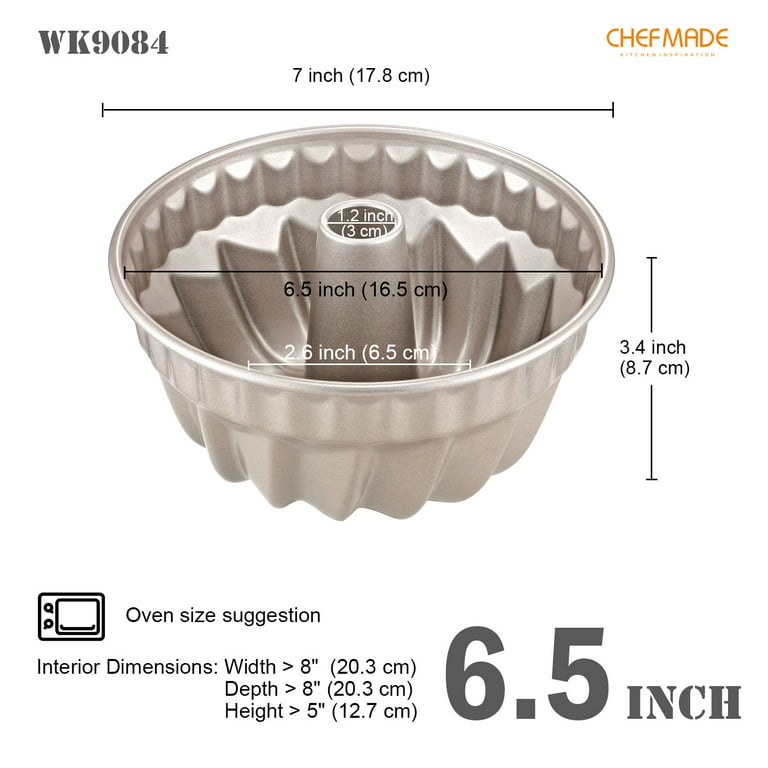 CHEFMADE Bundt Cake Pan, 7-Inch Non-Stick Vortex-Shaped Tube Pan Kugelhopf Mold for Oven and Instant Pot Baking (Champagne Gold)