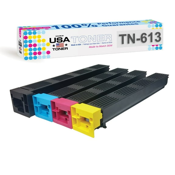 MADE IN USA TONER Compatible Replacement for Konica Minolta Bizhub C452, C552, C552DS, C652, C652DS, TN613, TN413 Cyan, Magenta, Yellow, Black, 4pk