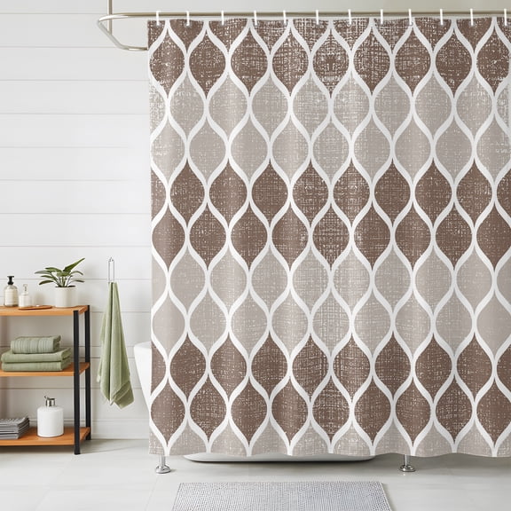 Shower Curtains for Bathroom, Retro Brown, Waterproof Fabric Shower Curtain, Abstract Geometric Middle Century Ombre Plaid Decorative Bathroom Curtain for Bathtub, 66"x72", No Hooks Included