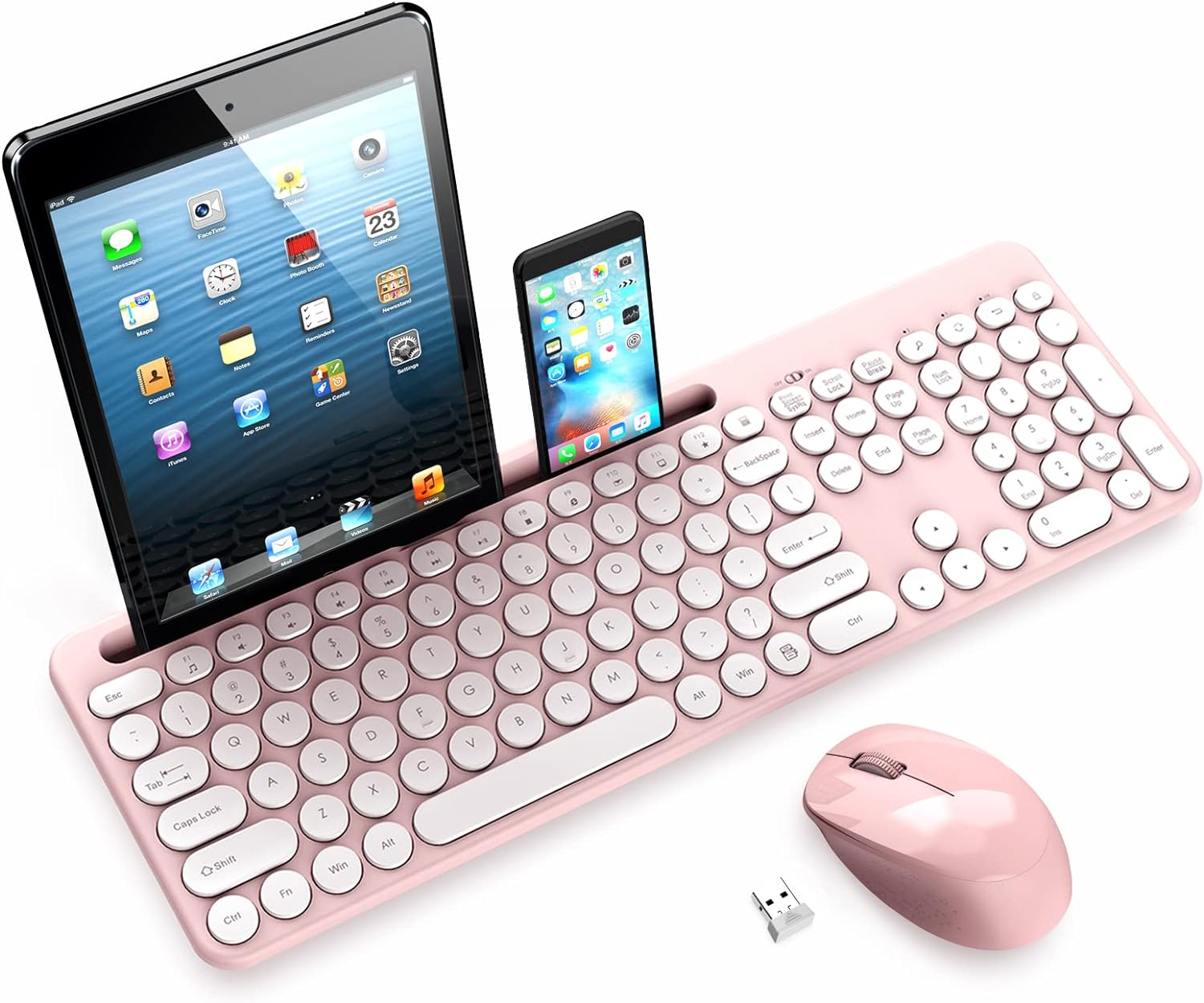 Keyboard and Mouse Combo with Phone and Tablet Holder, USB Mouse and Full-Sized Computer