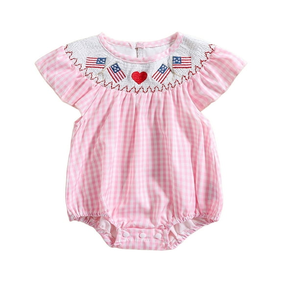Staki 4th of July Bubble Set Baby Girl 4th Of July Outfit Fourth Of July Romper Newborn Independence Day Summer Clothes 0-24M(Pink,6-12 Months)