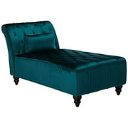Rafaela Modern Glam Tufted Velvet Chaise Lounge with Scrolled Backrest, Dark Teal and Dark Brown