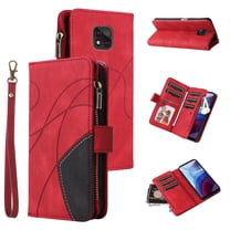 Zipper Wallet Case for Motorola Moto G Power 2021 Large Capacity Card Slots Holder Magnetic Cover, Luxury PU Leather Anti-Shock Flip Folio Case with Kickstand Wrist Strap Handbag Protective Case,Red