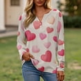 thumbnail image 2 of Womens Valentines Day Outfit Henley Long Sleeve V- Neck Lightweight Tops Valentine Casual Blouses Heart Print Button Down Tees, 2 of 5