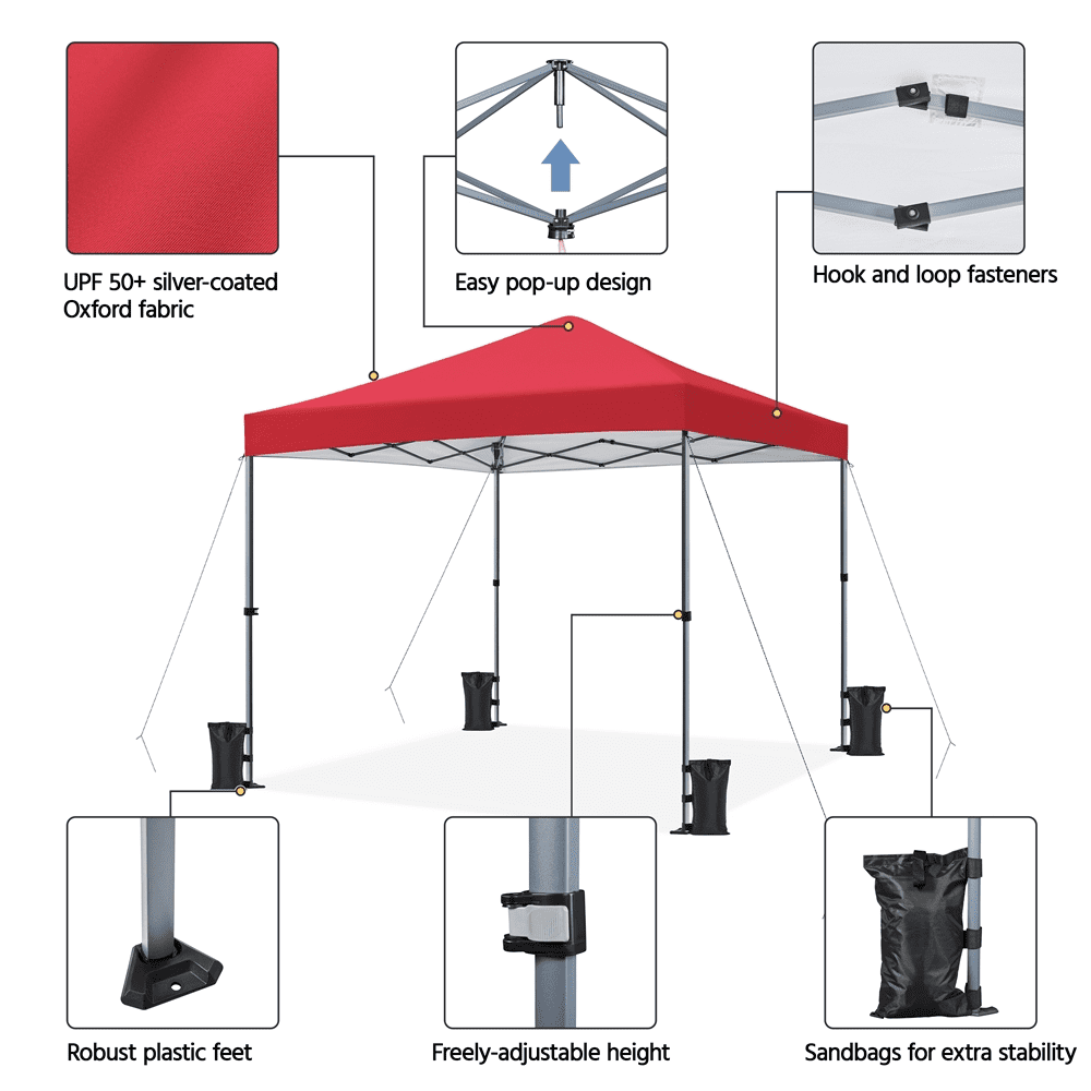 Renwick Instant Pop-up Canopy with One Push To Lock Setup Mechanism, Red