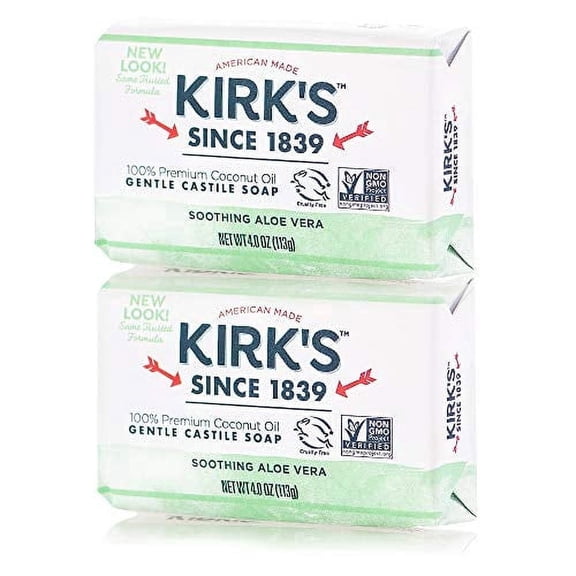 Kirk's Original Coco Castile Bar Soap Soothing Aloe Vera 4 Ounces (2 Pack) 4 Ounce (Pack of 2)
