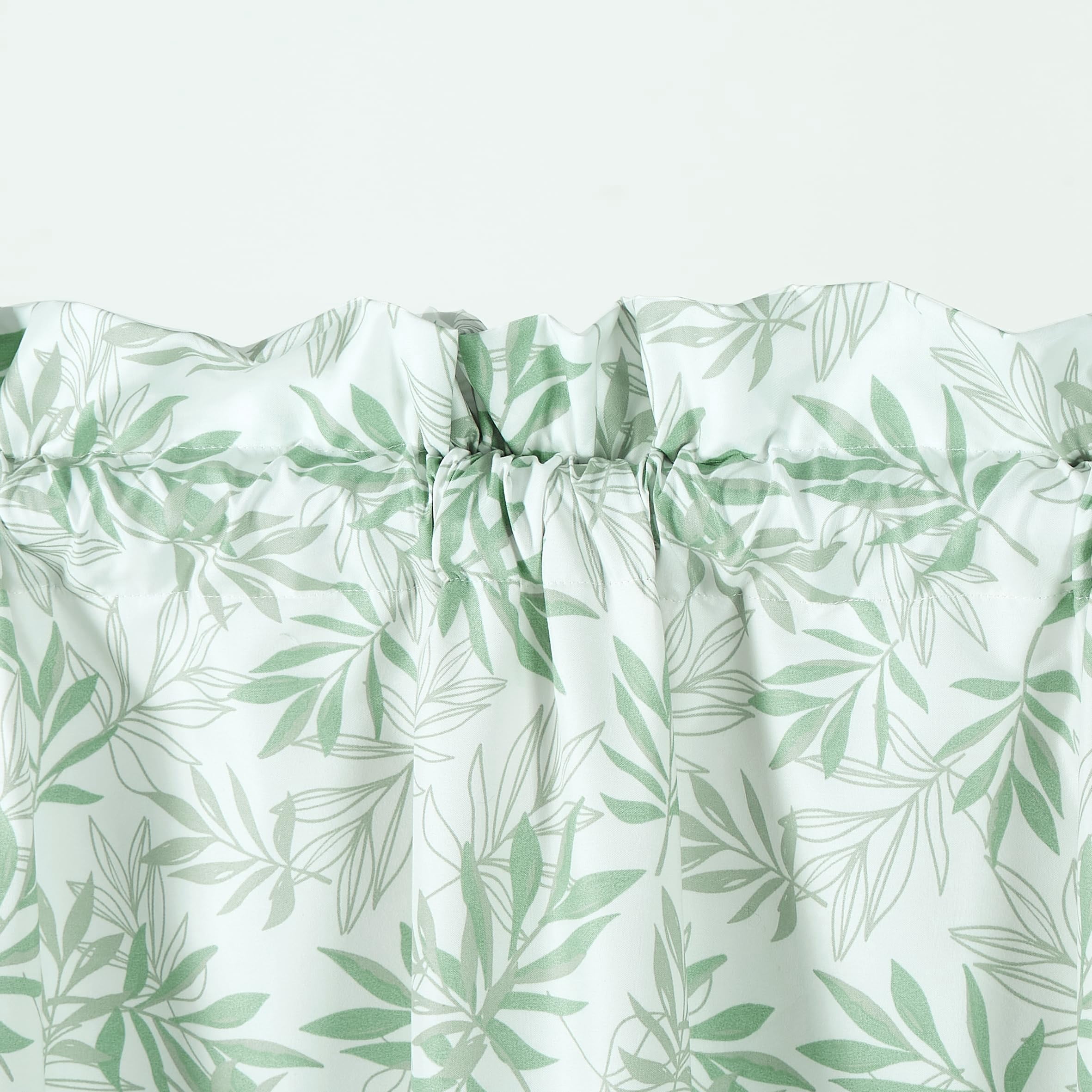 Chezmoi Collection 4-Piece Floral Leaves Window Curtain Set with Sheer Backing, Green White Leaves Printed Microfiber, 120 inch x 84 inch
