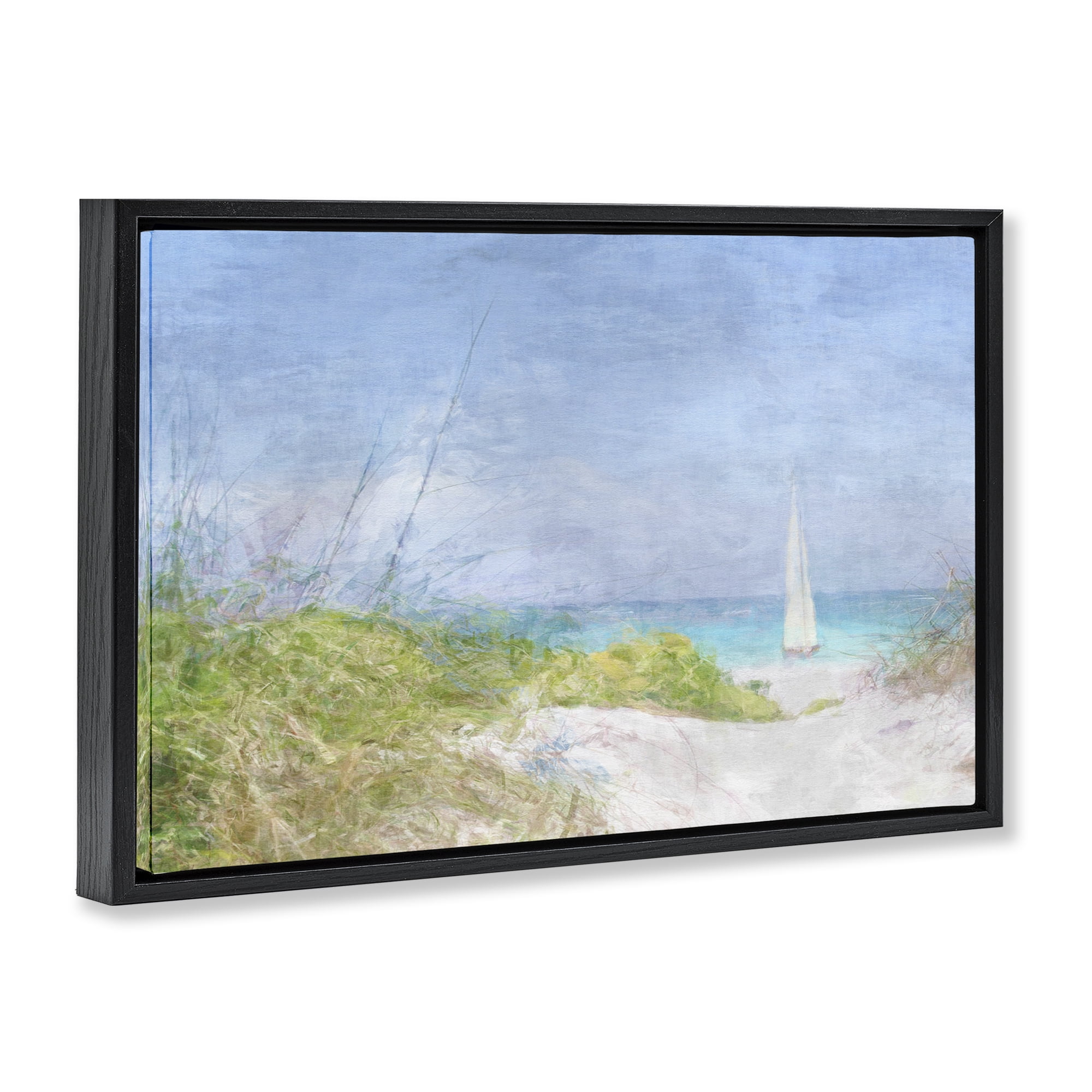 Stupell Industries Solitary Yacht Seascape Coastal Painting Black Floater Framed Canvas Art Print Wall Art, 25 x 17
