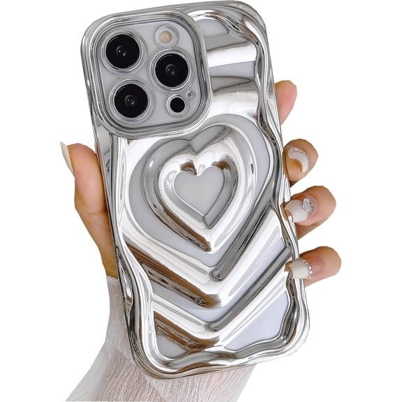 Compatible with iPhone 13 Pro Max Case, Clear Cute 3D Love Heart Pattern Silver Glitter Bling Soft Silicone Shockproof Girls Women Case for iPhone 13 Pro Max