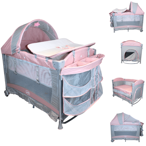 Cuna Corral Mecedora Colecho Y Organizador Dolche Ibaby Rosa Liso